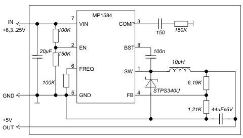 Схема стабилизатора напряжения SCV0050-5V-3A