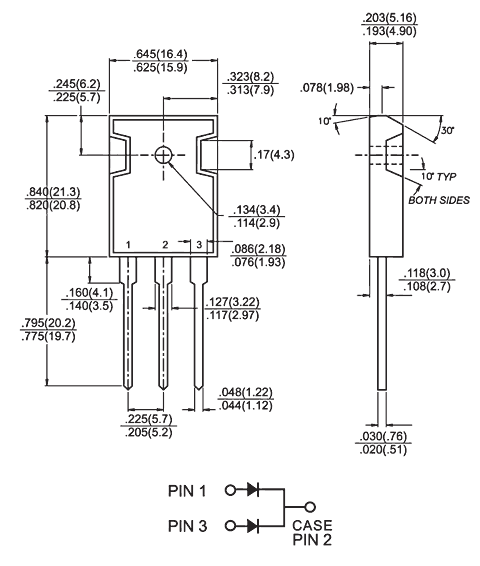 Габаритные размеры диода Шоттки MBR30150PT