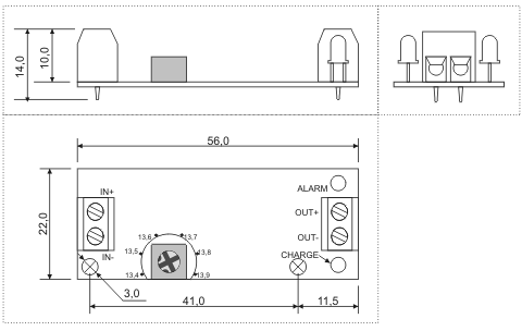 Габаритные размеры контроллера заряда SCD0049